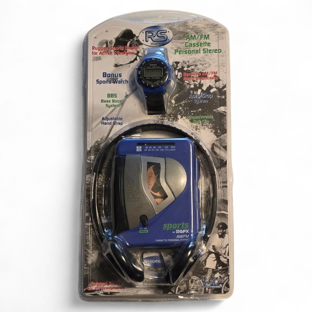 Vintage NOS GPX Rugged Sports Portable AM/FM Cassette Player Sealed w/ Watch